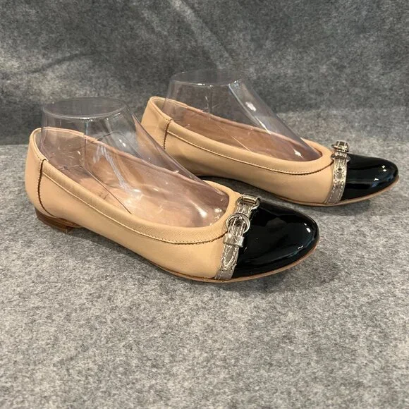 AGL Monika Cap Toe Ballet Size 38.5 8.5 NWOB Beige Black Patent - Picture 5 of 5